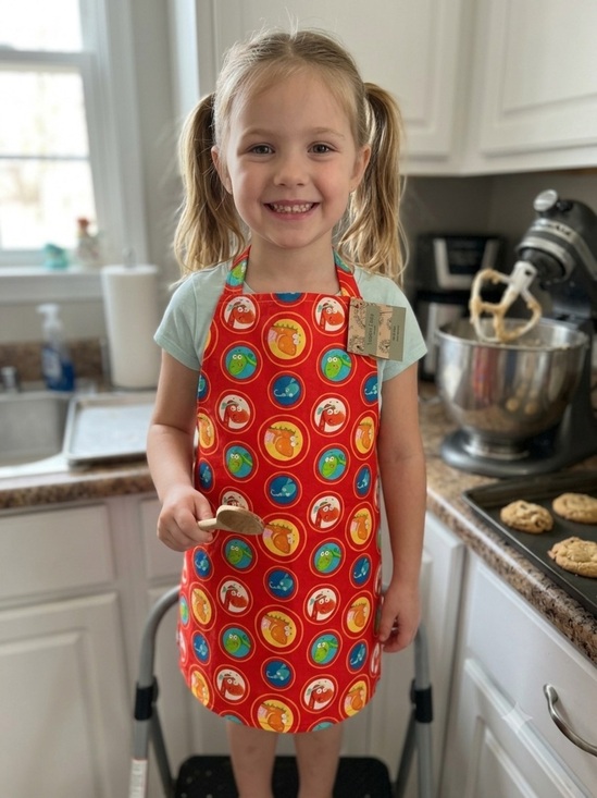 Handmade Other - 2014 - Bright Red Kids Animal Print Apron with Fun Circles